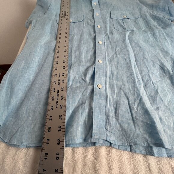 Aqua Toscano Mens Light Blue Short Sleeve Button-Up Linen Shirt Large Casual - Picture 7 of 7